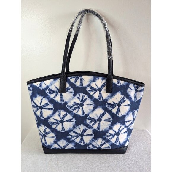 Talbots Tote Bag Shibori Diamond Perfect Tote Bag Blue Large Canvas Coastal NEW - Picture 2 of 6